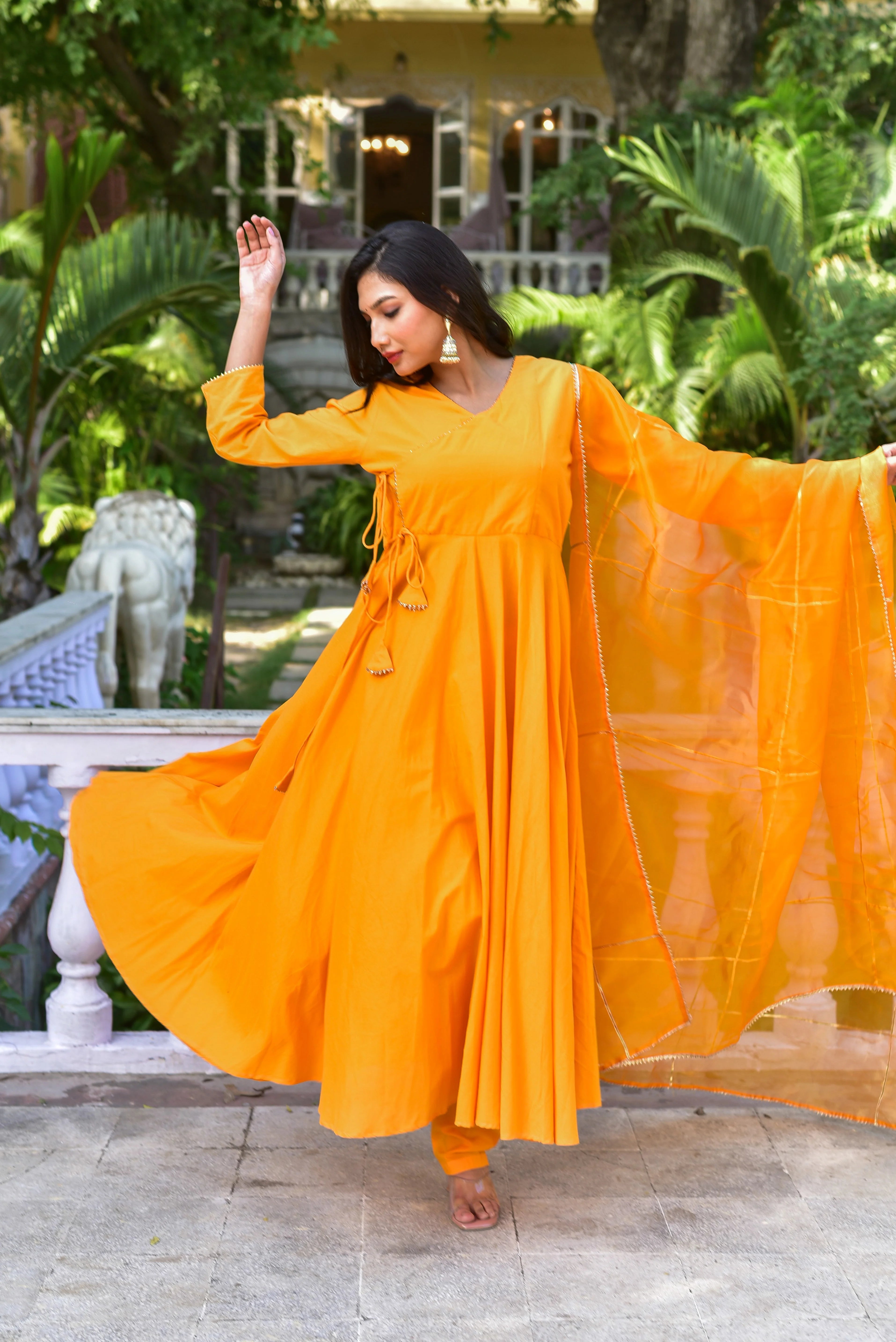 Haldi Yellow Angrakha Anarkali Set by Saroj Jain