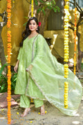 Green Bandhej A-Line Kurta Set