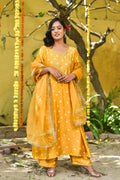 Mustard Yellow Bhandej Kurta And Pant Set