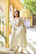 Ivory Silk Blend Angrakha Set with Lace Work