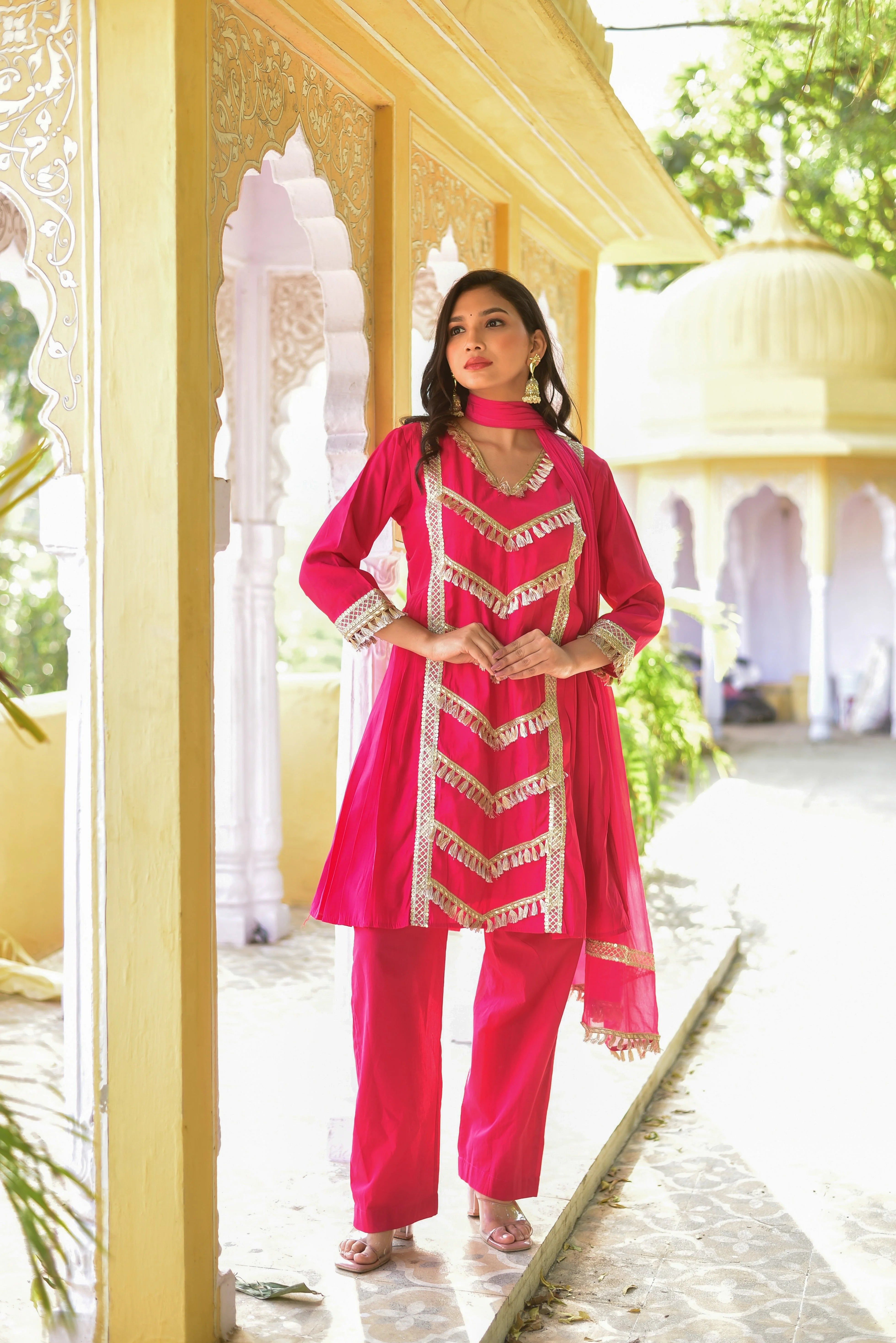 Elevate Your Style with the Peony Pink Kurta & Pant Set
Embrace the essence of elegance with our stunning Peony Pink Kurta & Pant Set, a perfect blend of traditional charm and modern sophistication. This exquisite ensemble is designed to make you stand out at any occasion, whether it's a festive celebration or a special event.
Key Features:
Vibrant Peony Pink Hue: A bold and eye-catching color that exudes confidence and energy.
