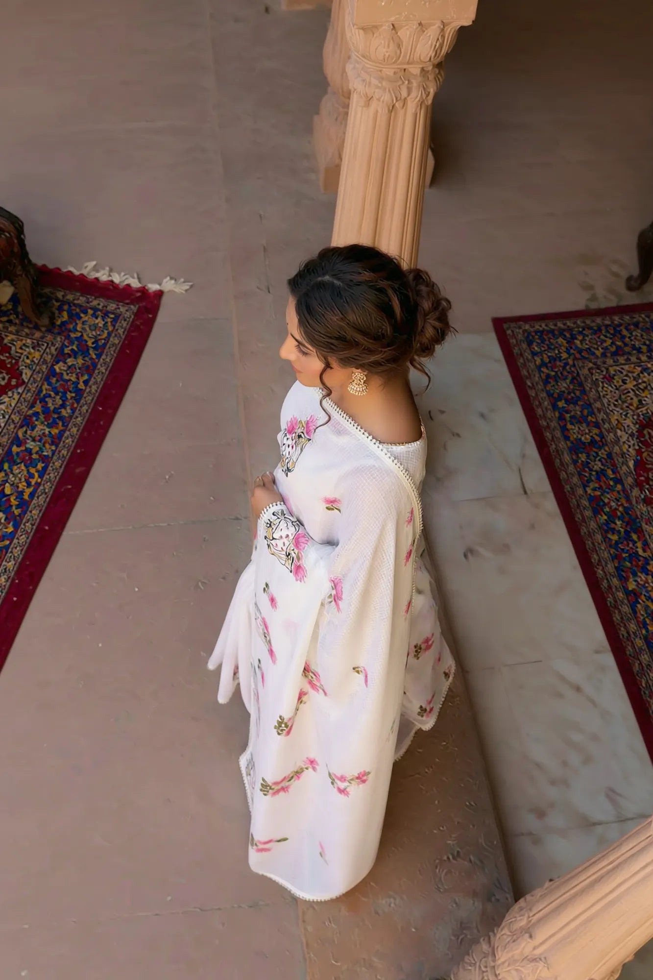 Off-White Kota Silk Saree with Hand-Embroidered Pichwai Motifs - detail view
