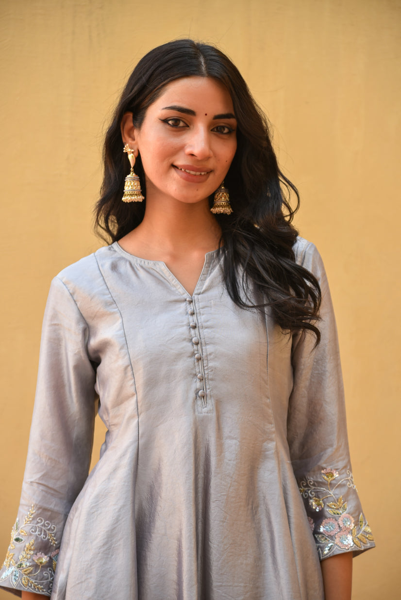 Grey Heavy Embroidery Co-Ord Set Styling View - Designer Ethnic Wear