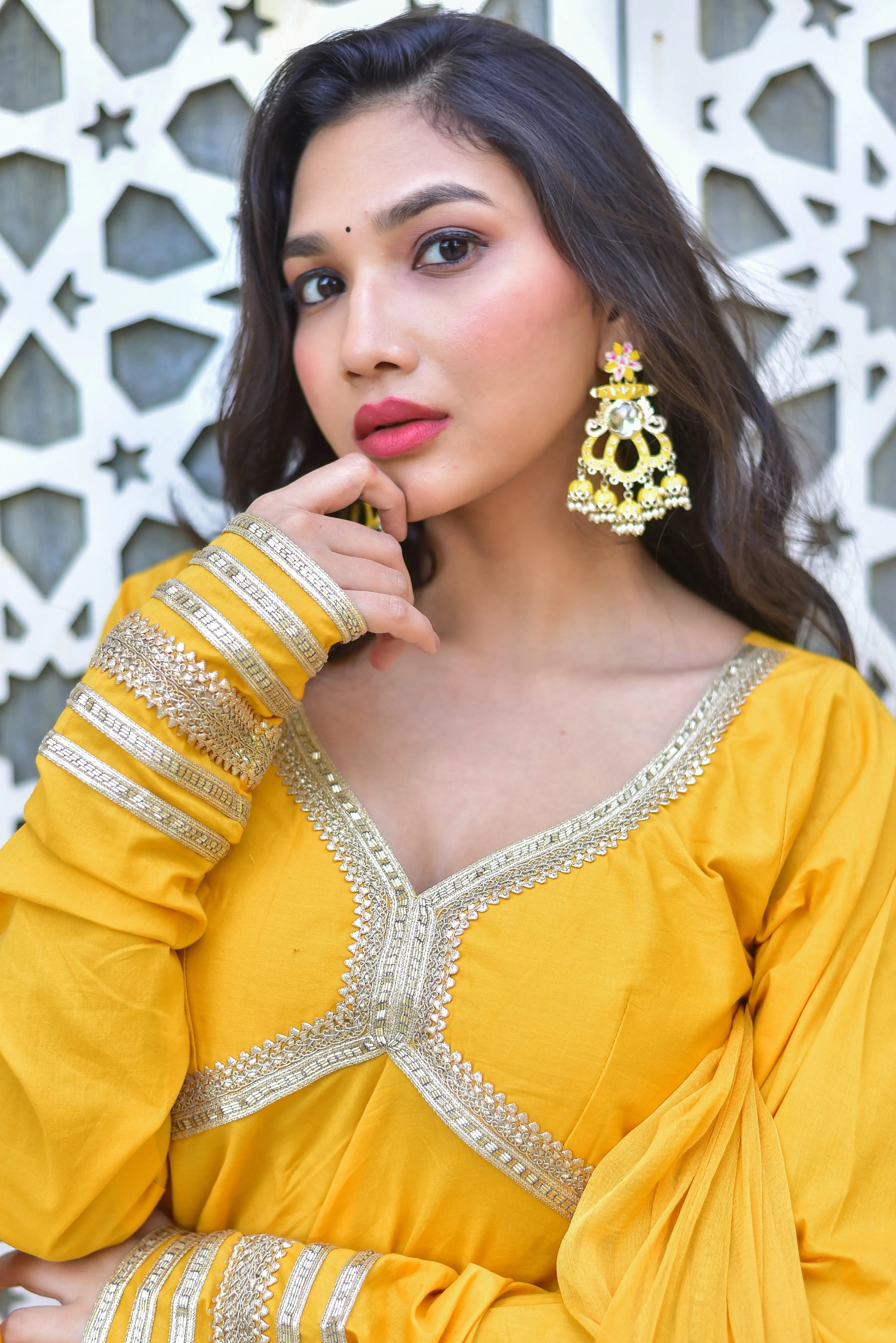 Radiant Sunshine in Every Stitch
This stunning peet amber sharara suit set embodies the essence of festive elegance, with its rich mustard-yellow hue exuding joy, prosperity, and vibrant energy. The intricate details and luxurious fabric make it a perfect choice for special occasions, while the elegant design ensures you stand out with poise and sophistication. Experience the magic of this ensemble that seamlessly blends tradition with modern flair, making it a standout piece in any wardrobe.