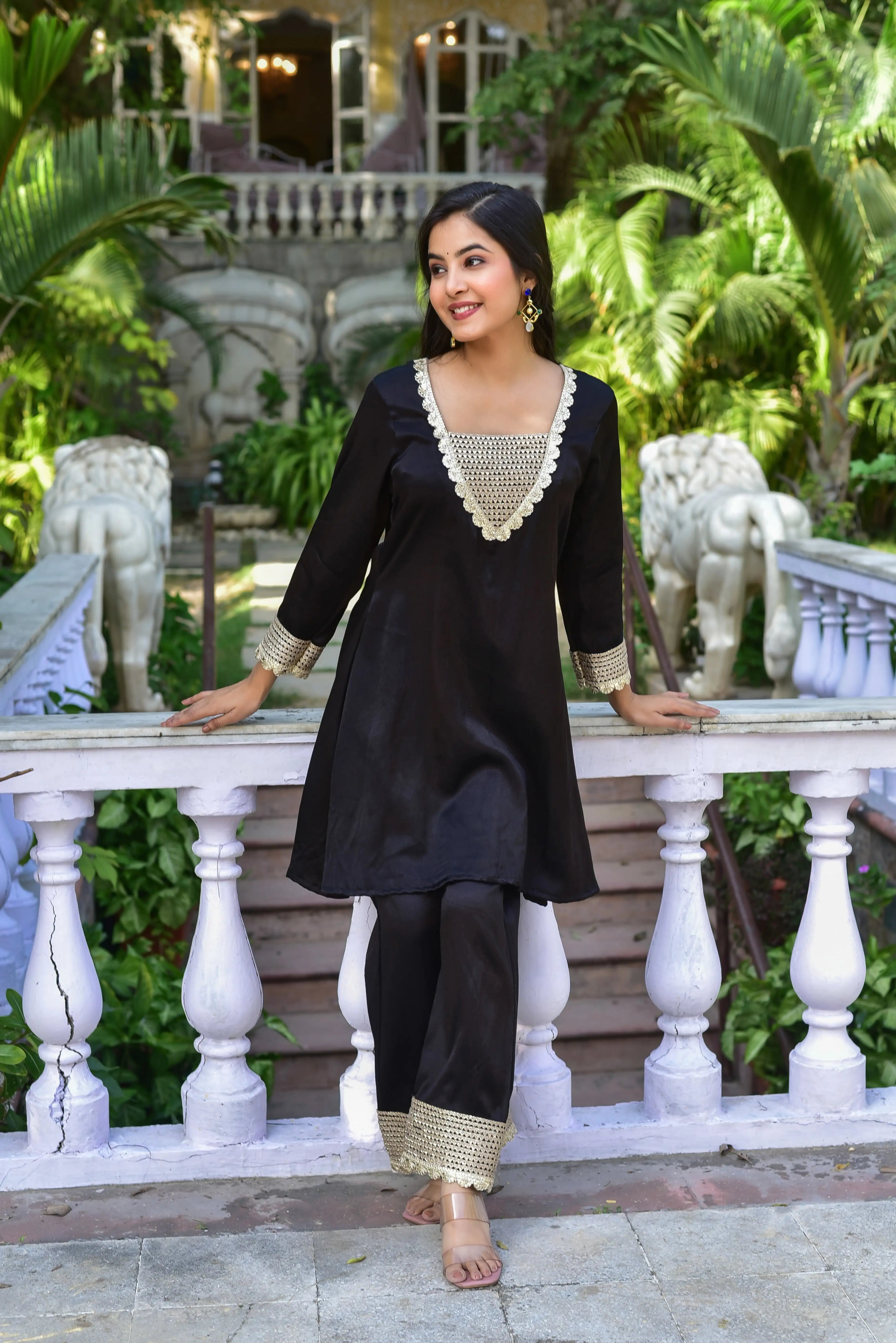 The Black Shadow Co-ord Set - Elegance Redefined in Monochrome Perfection
Embrace timeless sophistication with this exquisite co-ord ensemble, where classic silhouettes meet contemporary detailing. The rich black fabric serves as a striking canvas, showcasing intricate details that elevate this piece to a true masterpiece of understated luxury.