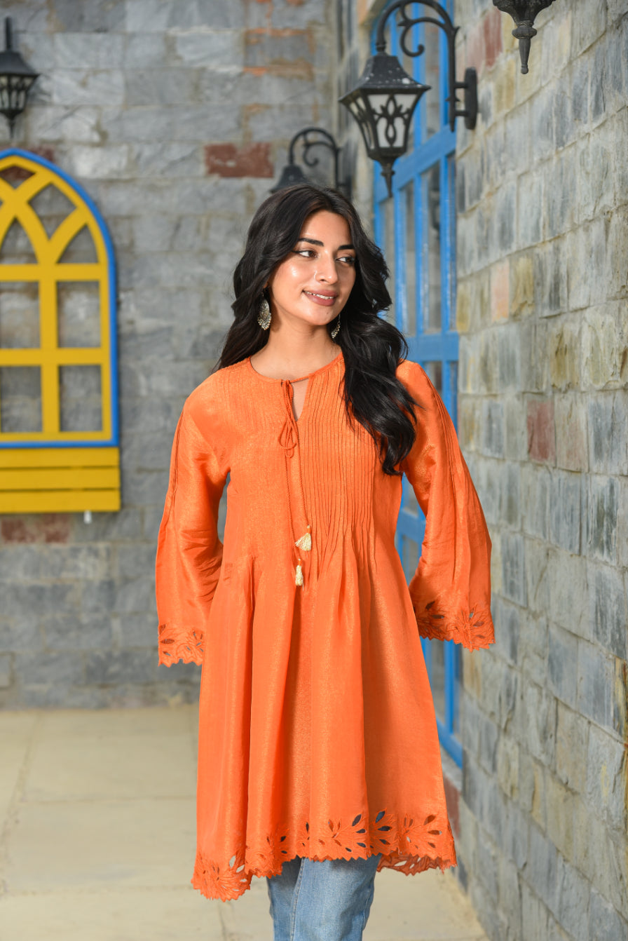 Orange Cut Work Kurti - alternate view