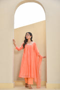 Plum Orange Pleated Kurta Set