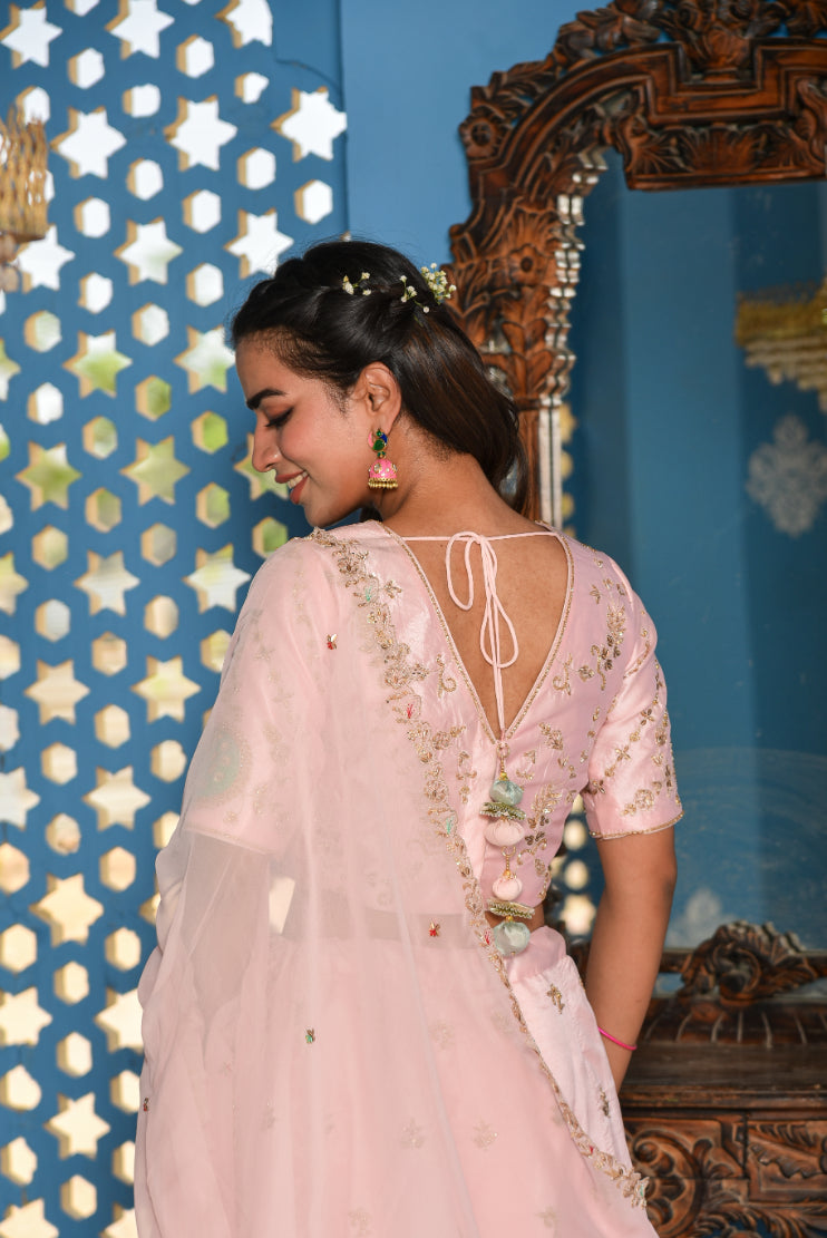 Blush Pink Heavy Embroidery Lehenga Set View 9 - Designer Ethnic Wear