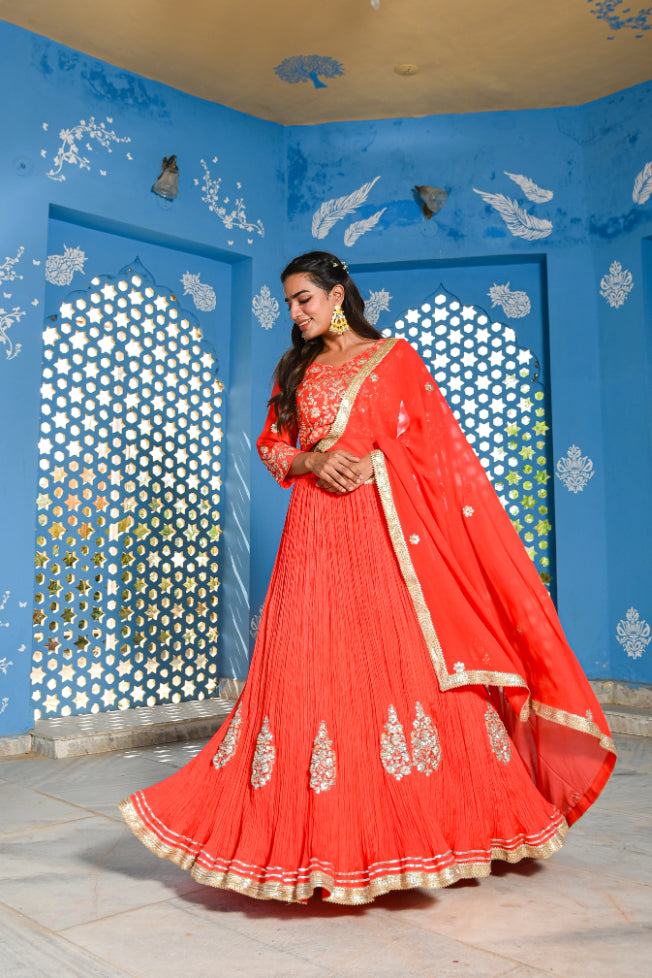 Dust Orange Gotta Patti Lehenga Set - Designer Lehenga Set