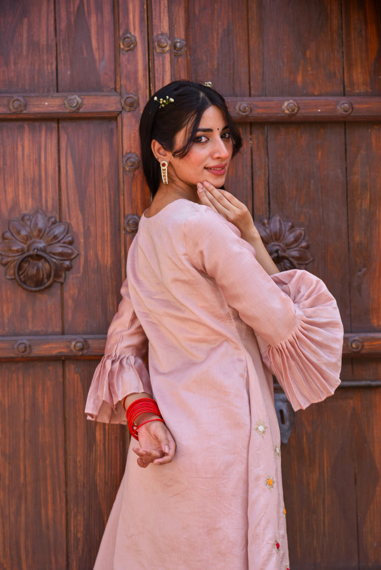Dust Peach Kurta Set Full Look - Designer Ethnic Wear