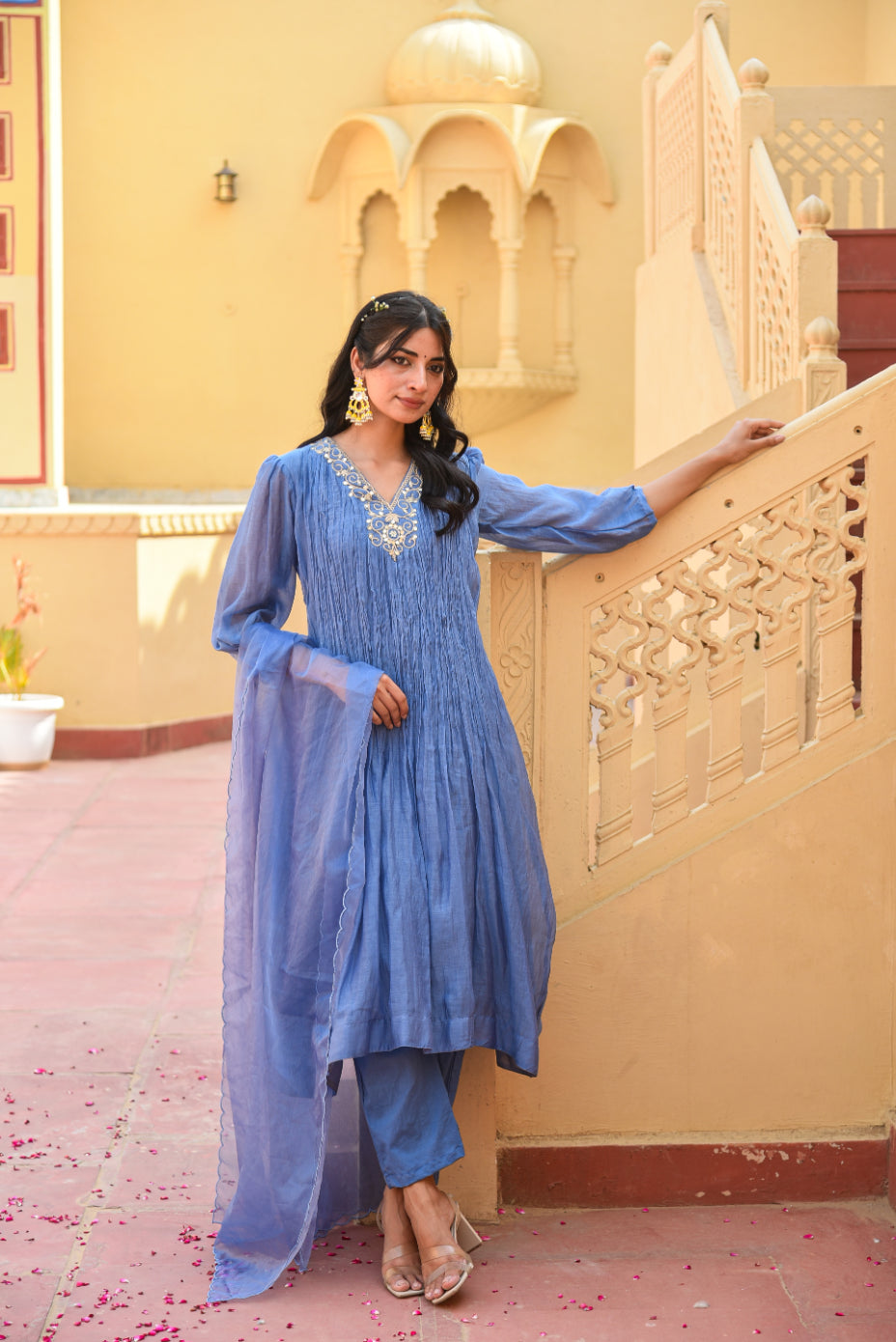 Marine Blue Chanderi Silk Kurta Set - Kurta Set for Women