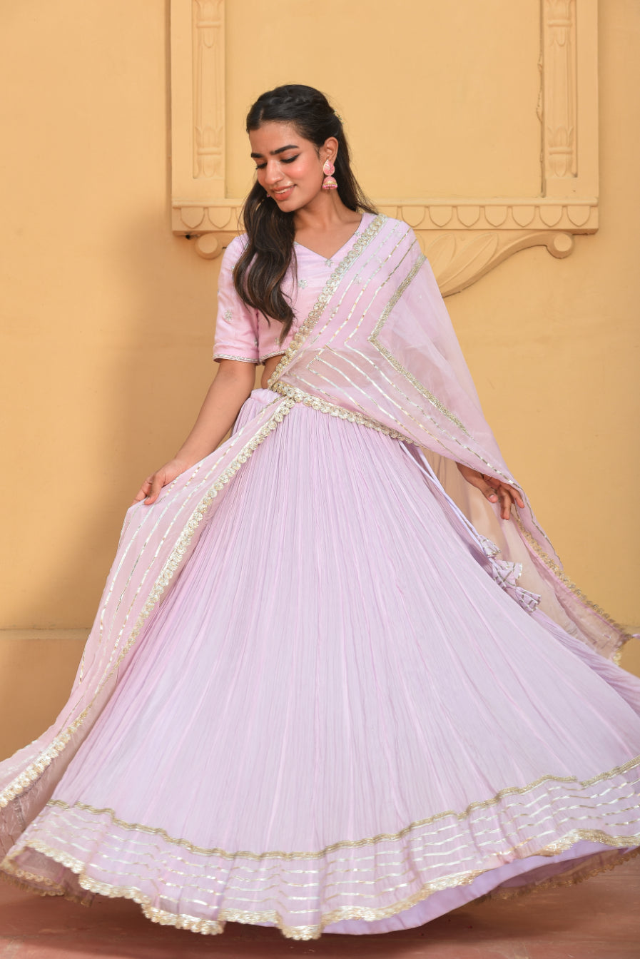 Lilac Heavy Lehenga Set Side View - Designer Ethnic Wear