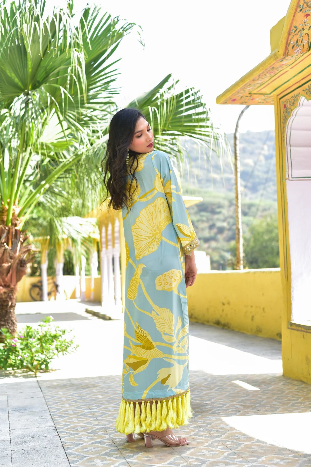 Lemon Gala Afghani Dress Styling View - Designer Ethnic Wear