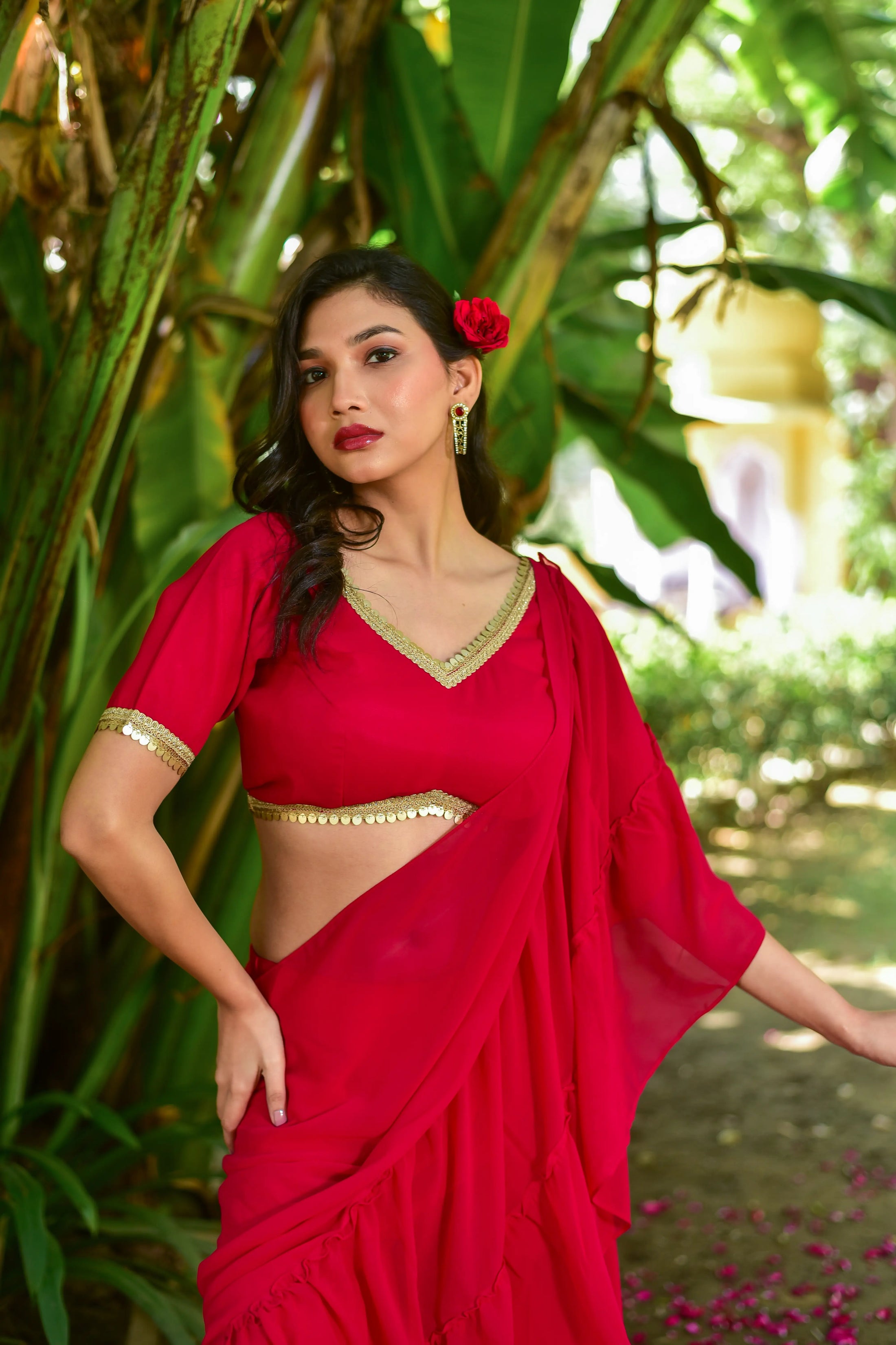 Bottle Green Georgette Sharara Saree Set