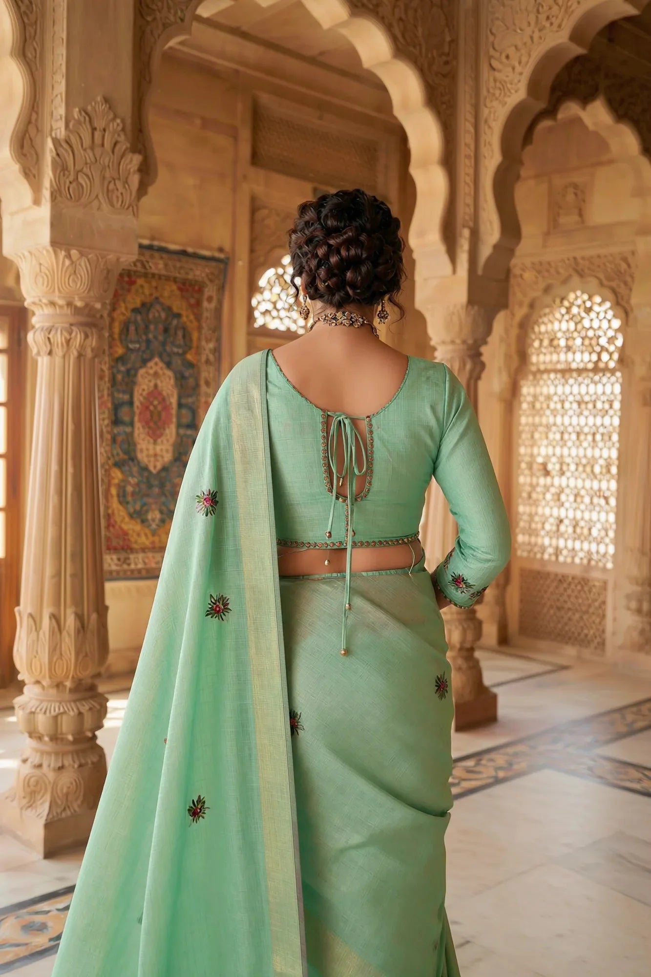 Ethereal Sea Green Soft Tissue Saree