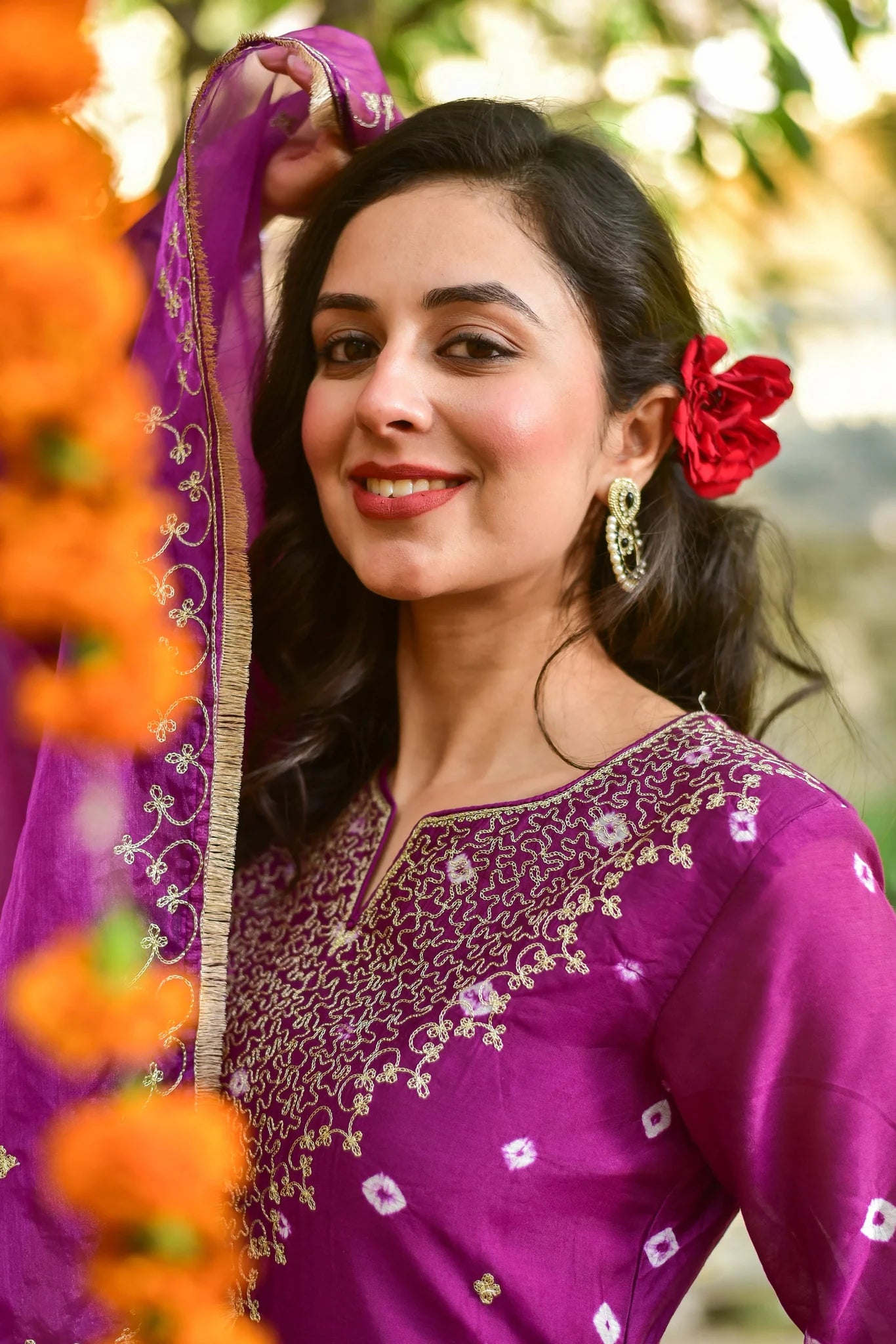 Violet Bandhej Kurta Set