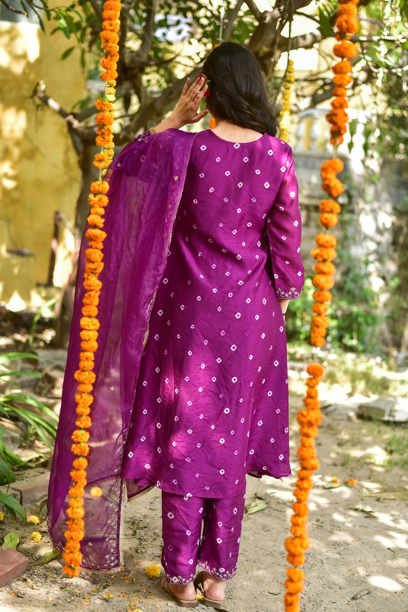 Violet Bandhej Kurta Set