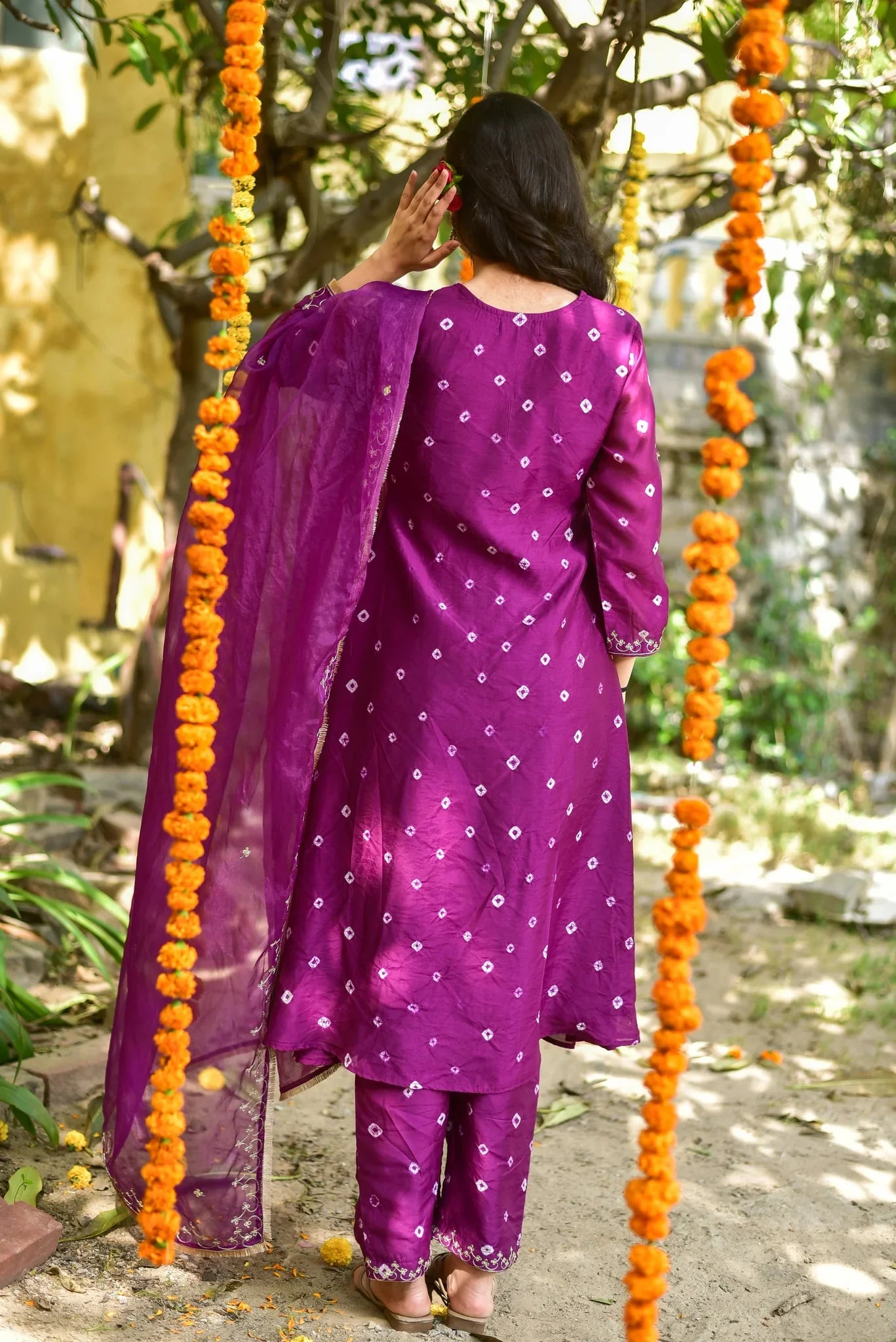 Bandhej Kurta Set - Violet