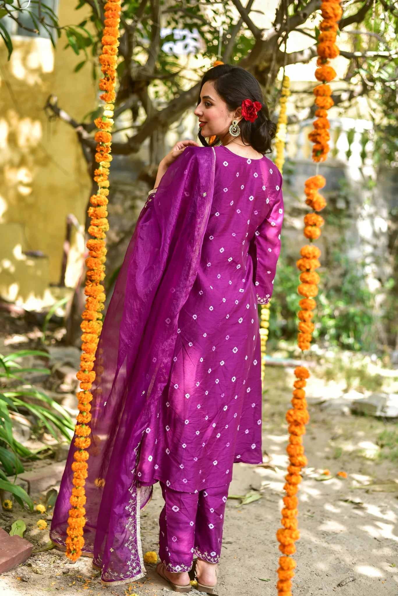 Violet Bandhej Kurta Set