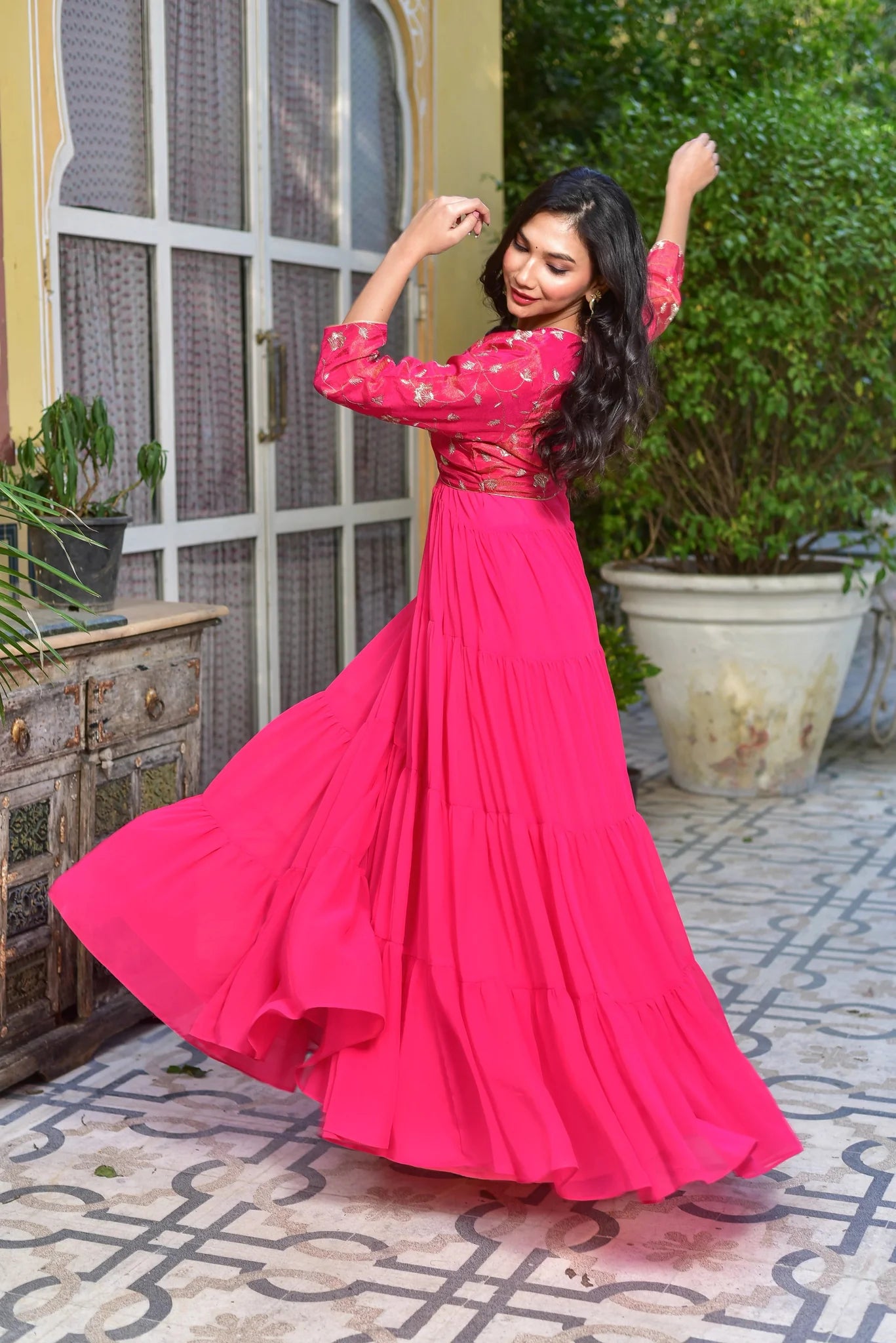 Pink Stunning Tired Dress With Jacket