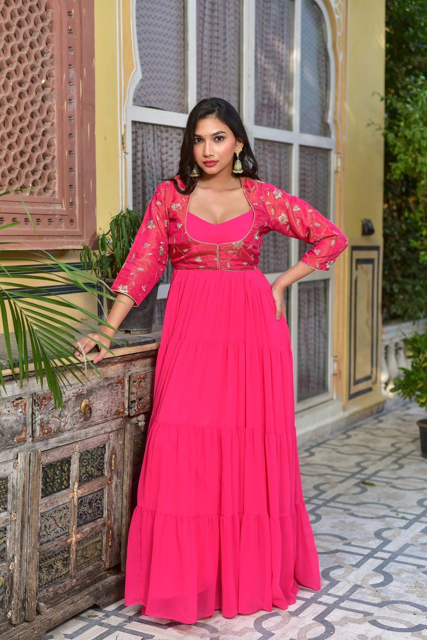 Pink Stunning Tired Dress With Jacket