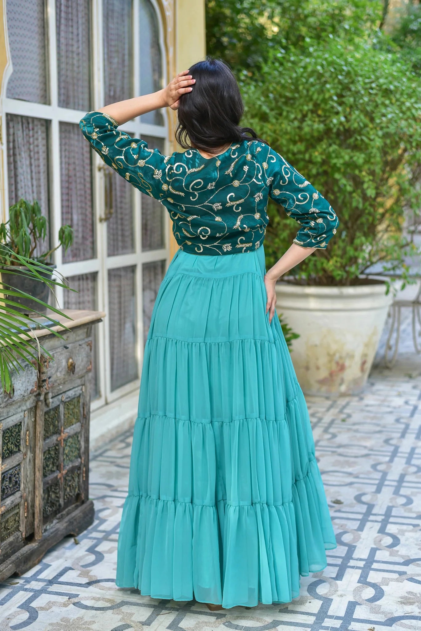 Green Stunning Tired Dress With Jacket