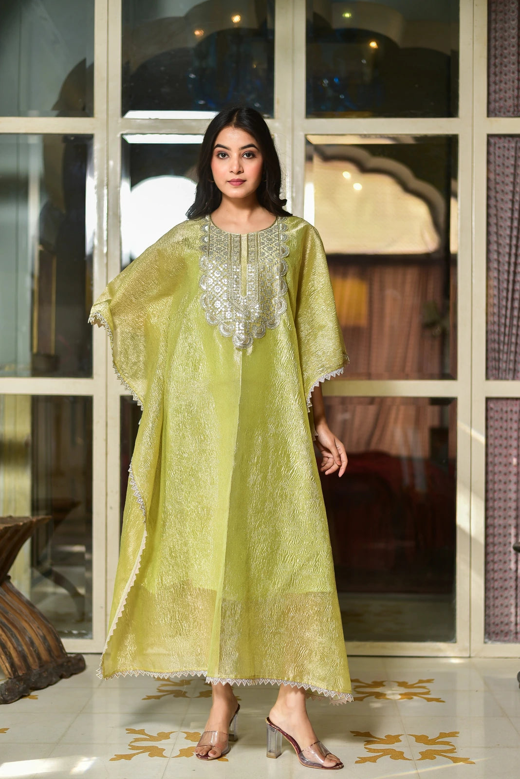 Blush Gold Luxe Embroidered Kaftan Dress - back view