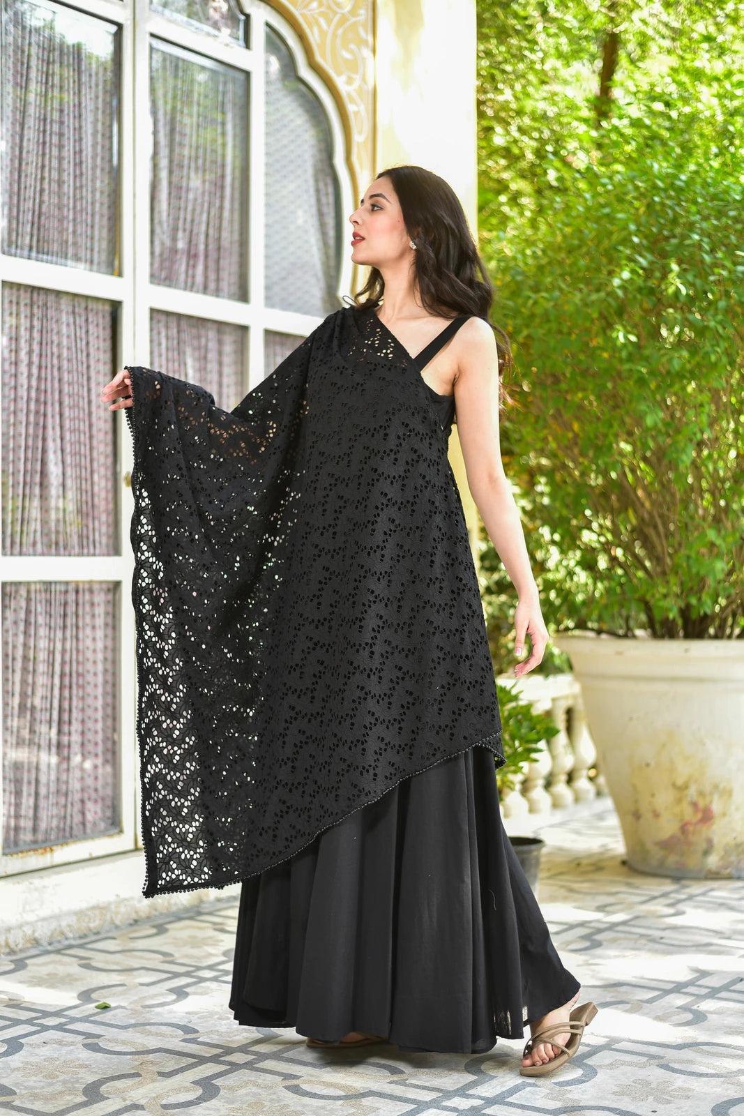 Black Majesty Cape Dress - side view
