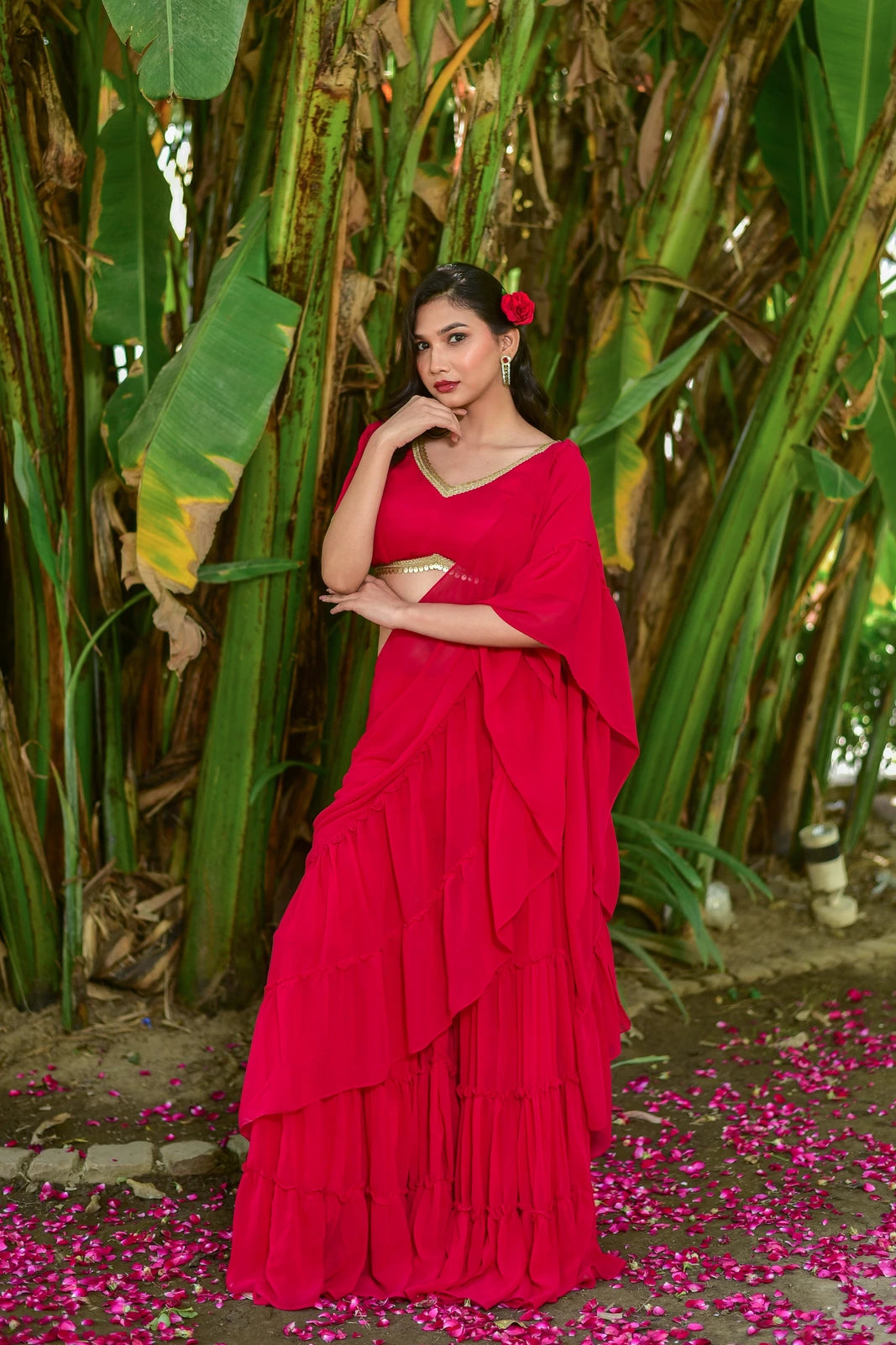 Elegant Ruby Pink Georgette Sharara Saree Set: A Timeless Fusion of Tradition and Contemporary Design
This stunning ensemble is perfect for weddings, festive celebrations, and special occasions where you want to captivate with elegance and style. The ruby pink georgette sharara saree set is a true masterpiece of traditional Indian fashion, blending classic grace with modern design elements.
