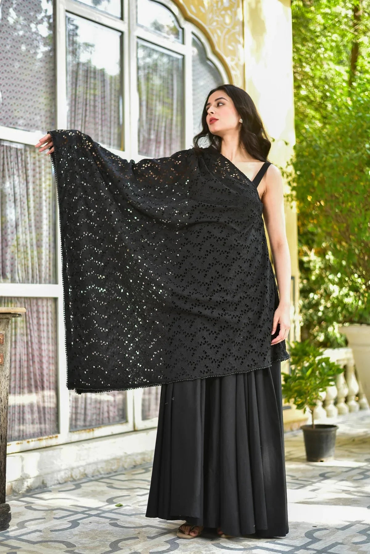 Black Majesty Cape Dress - Luxury Fashion by Saroj Jain - View 7