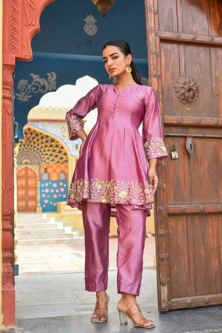 Dark Mauve Heavy Embroidery Co-Ord Set