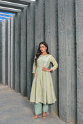 Moss Green Zari Silk Anarkali Set