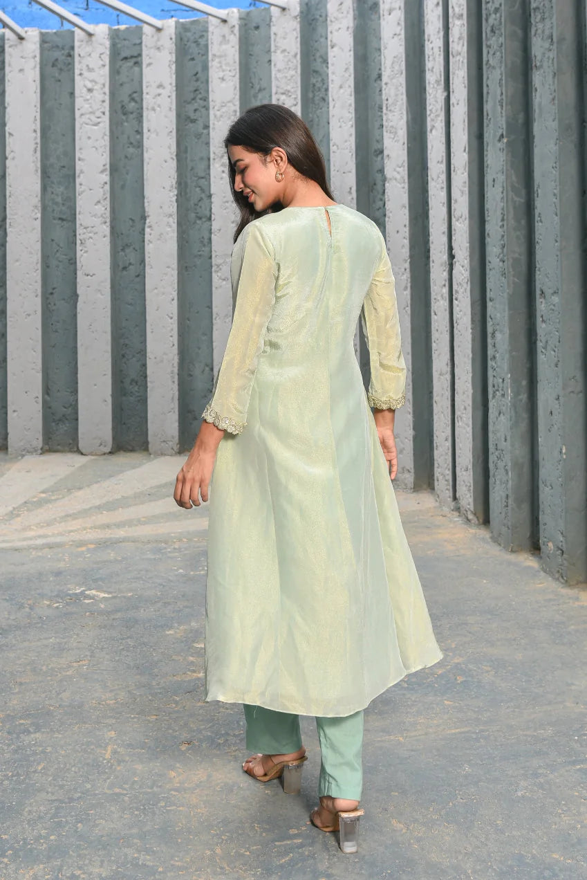 Moss Green Zari Silk Anarkali Set