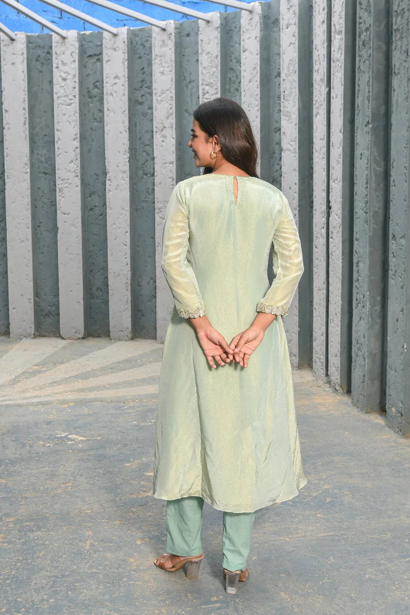 Moss Green Zari Silk Anarkali Set