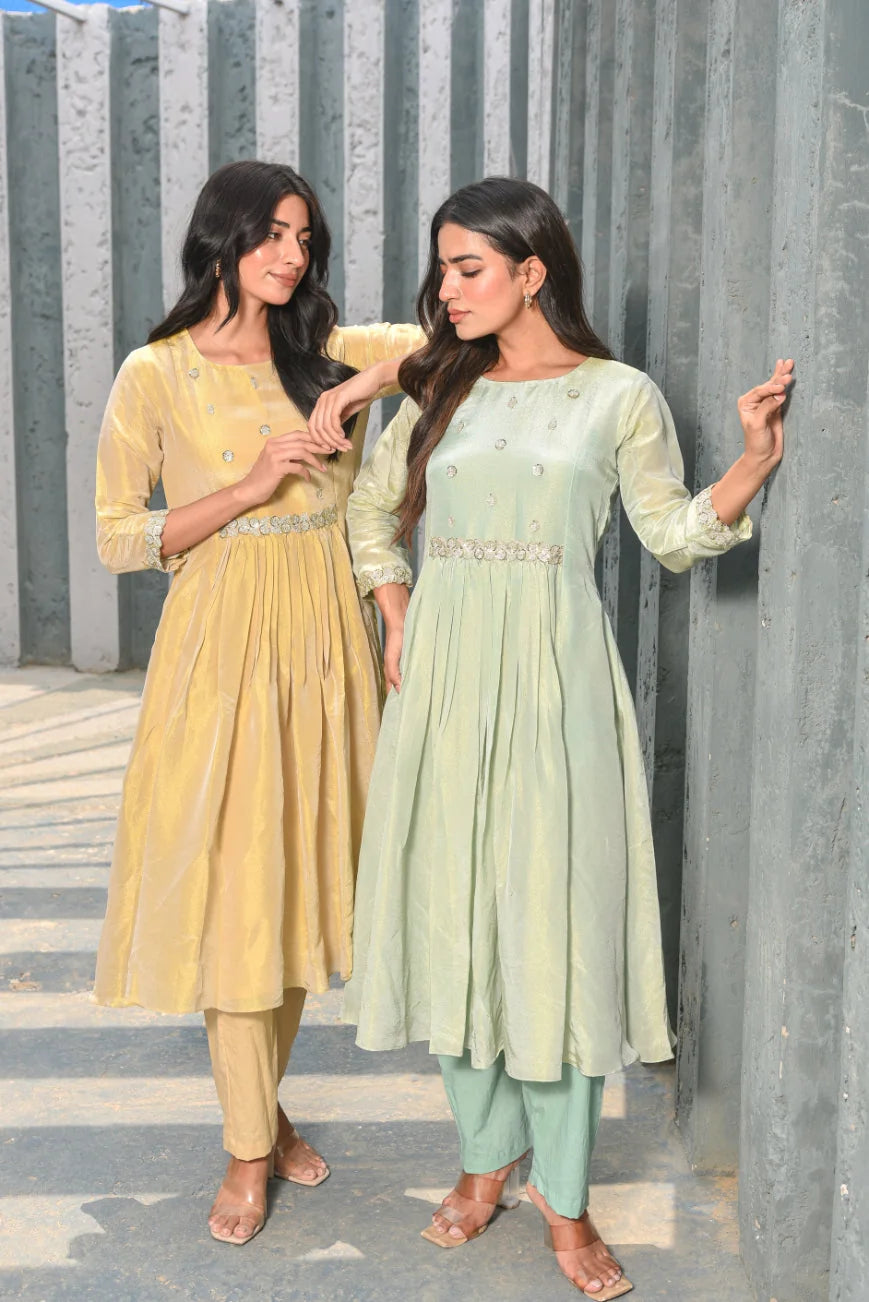 Moss Green Zari Silk Anarkali Set