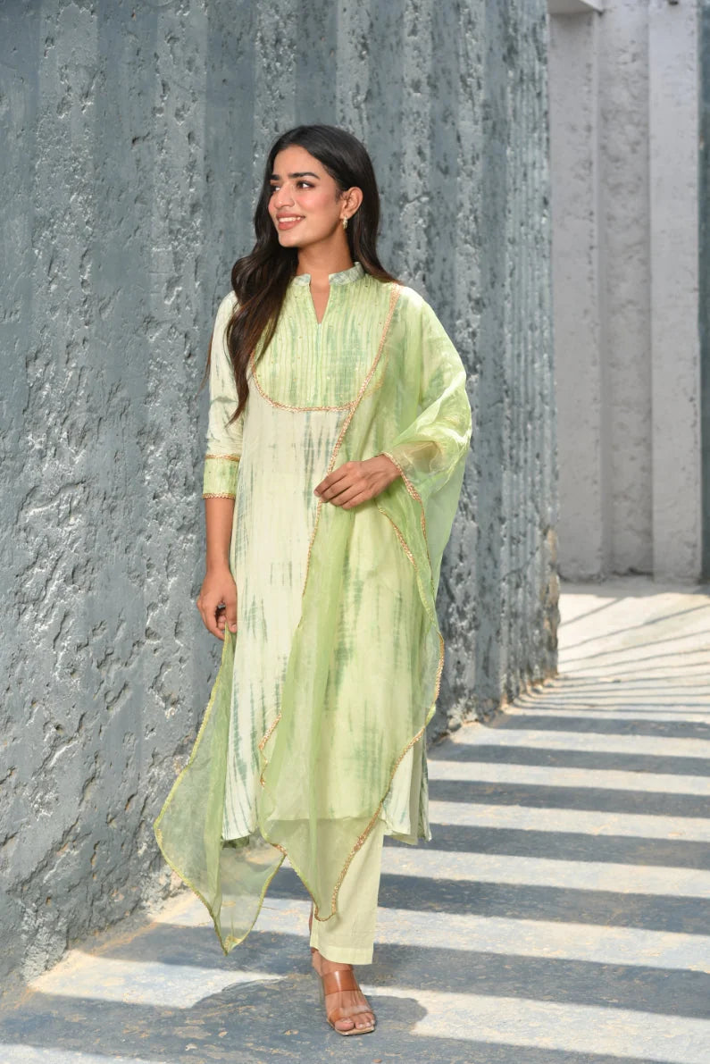 Green Shibori Kurta Set