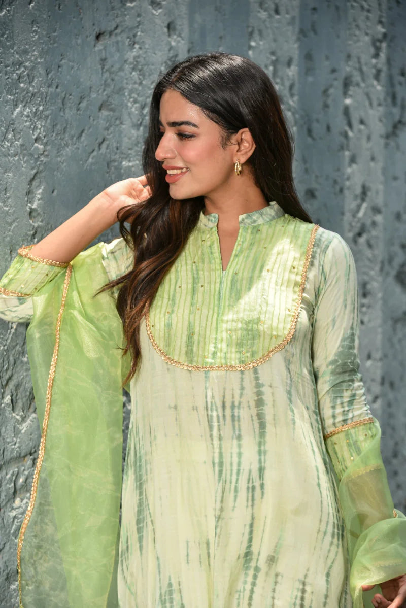 Green Shibori Kurta Set