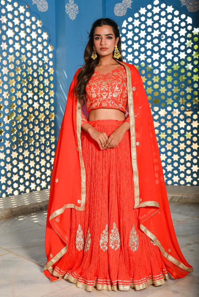 Dust Orange Gotta Patti Lehenga Set