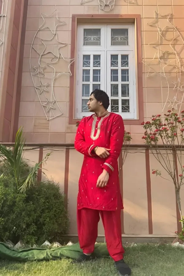 Best Red Silk Kurta for Bengaluru High-Stakes Events - Red Moscow Silk Kurta Set for Men