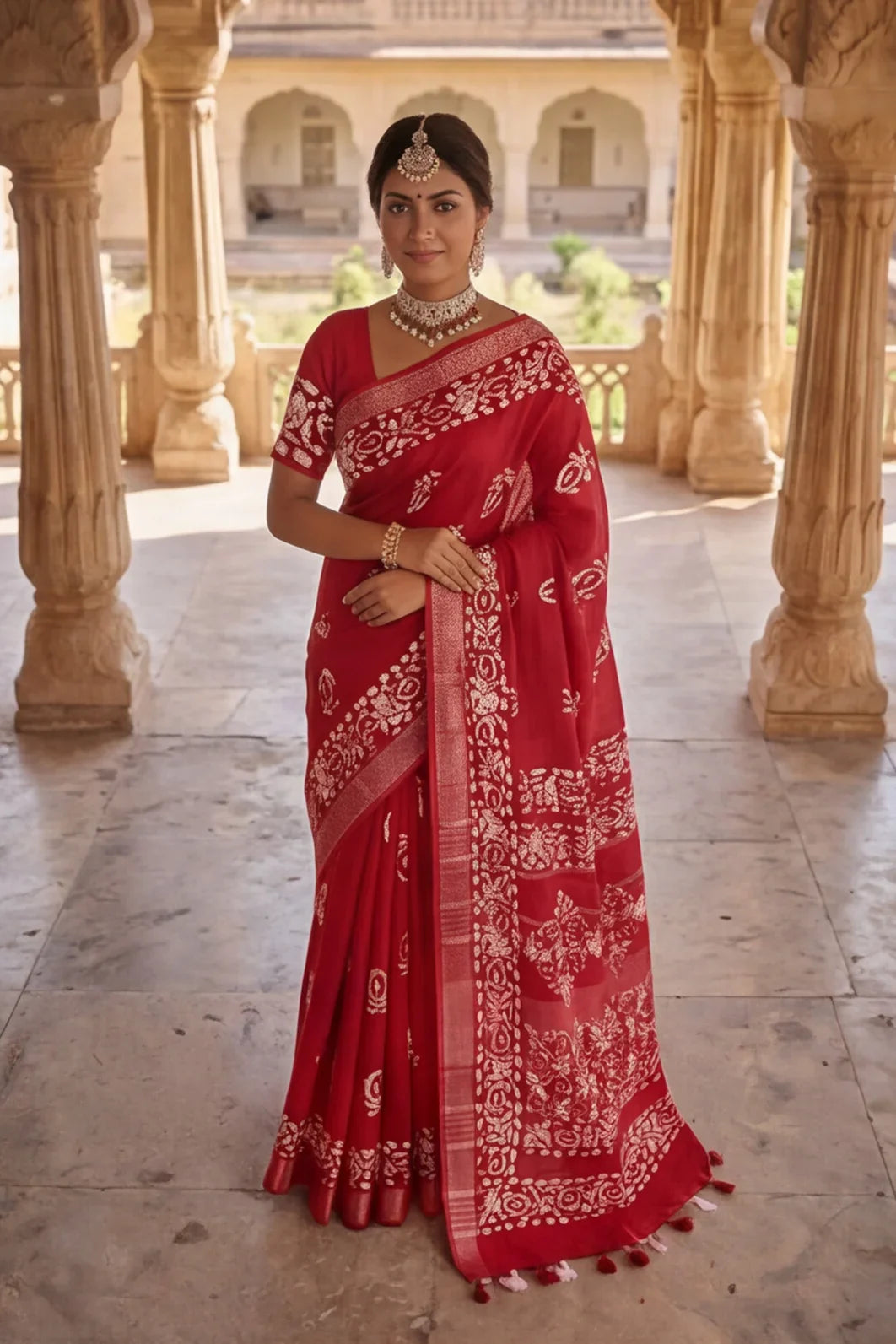 The technical finish of the SJ RA 901 silver border weave - Radiant Red Saree bonus campaign