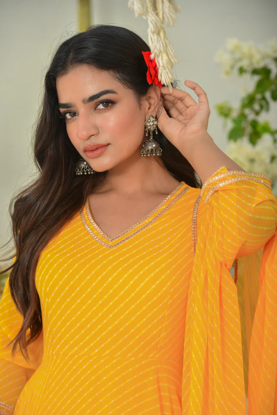Glam sangeet-ready co-ord set styled with statement earrings
