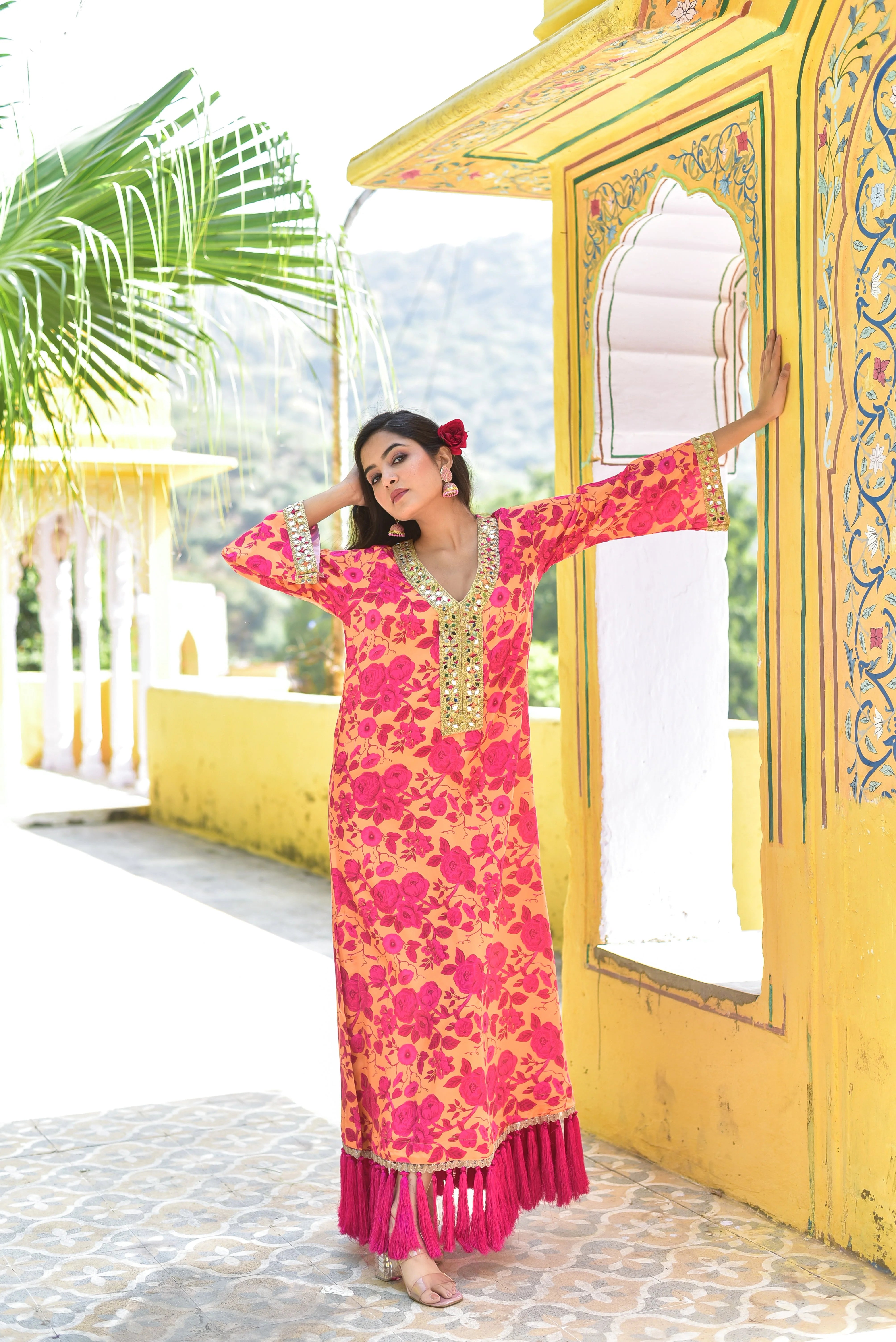 Elegant and Timeless: The Gul Bahar Afghani Dress

This stunning dress is a perfect blend of traditional elegance and contemporary style, featuring intricate digital print task work that showcases a vibrant floral pattern. The unique combination of colors and design elements creates a truly eye-catching ensemble.

Key Features:

 Exquisite Digital Print Task Work: The dress boasts intricate floral patterns in a range of colors, adding a touch of sophistication and elegance to the overall design.