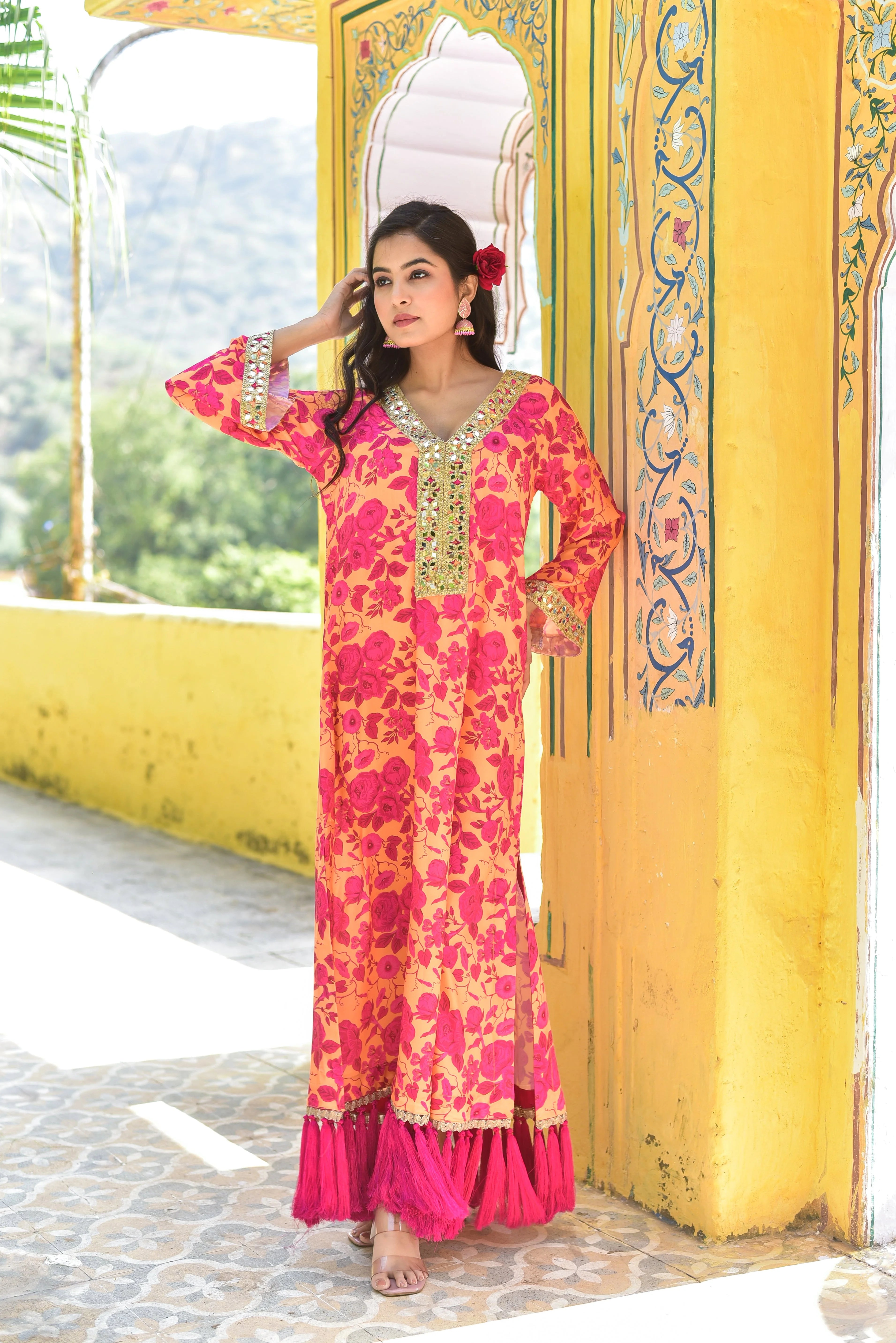 The Gul Bahar Afghani Dress is a stunning ensemble that combines vibrant florals with a contemporary silhouette, bringing garden-fresh beauty to your festive wardrobe. This exquisite piece features a beautiful digital print that showcases a harmonious blend of colors and patterns, creating a truly unique and eye-catching look.

The dress boasts a comfortable and flowy fit, making it perfect for any occasion.