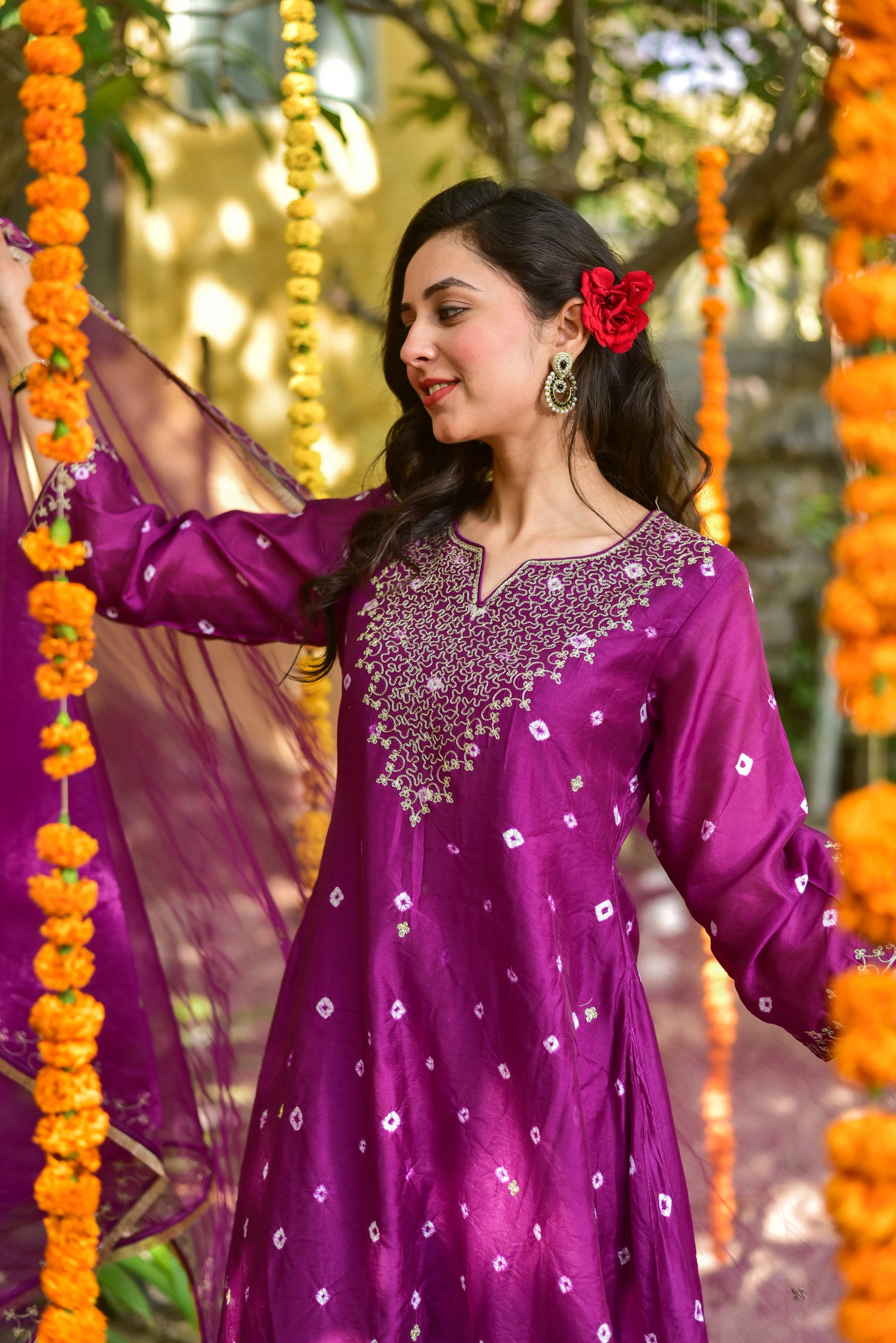 Violet Bandhej Kurta Set - gallery view 22