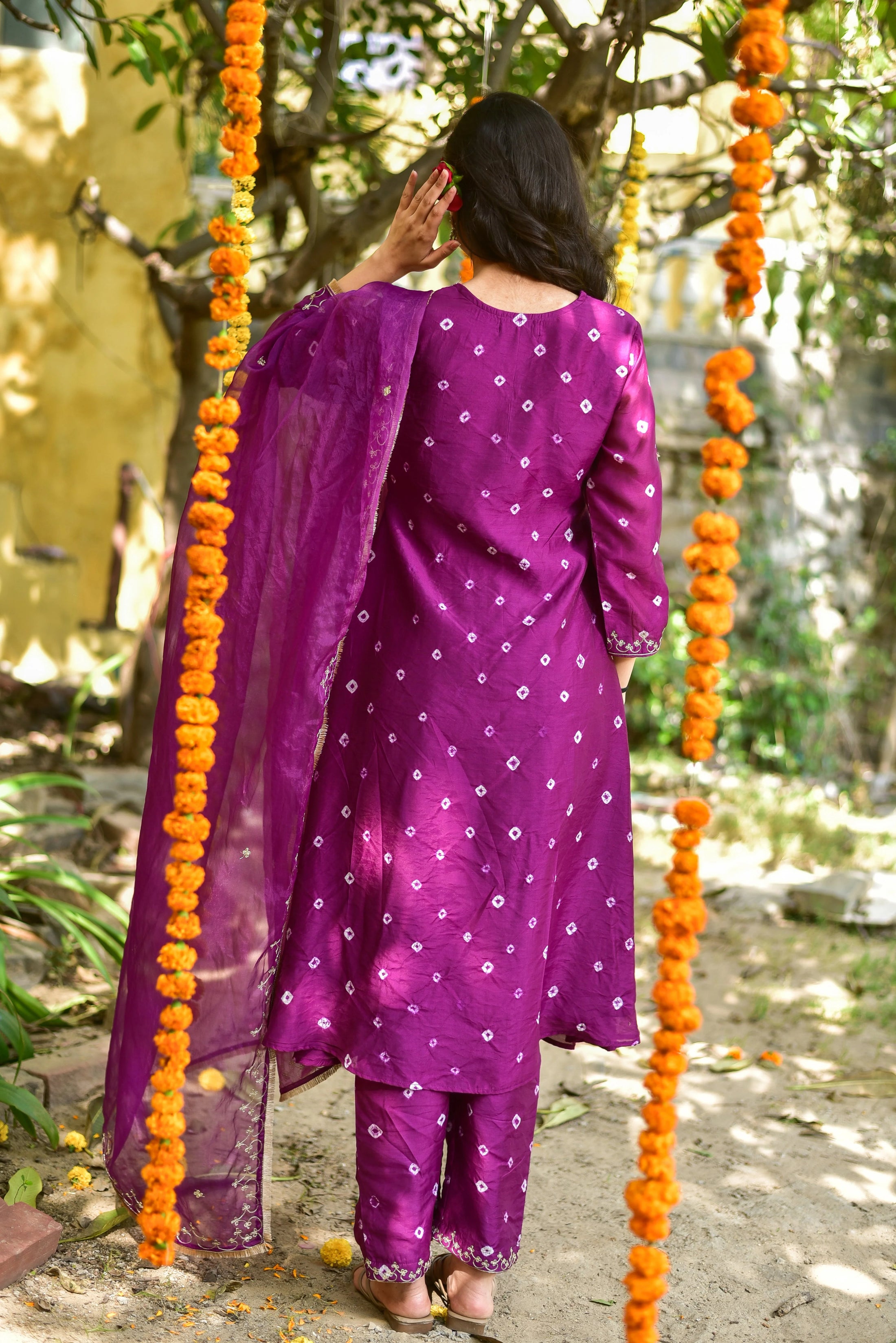 Violet Bandhej Kurta Set - gallery view 16