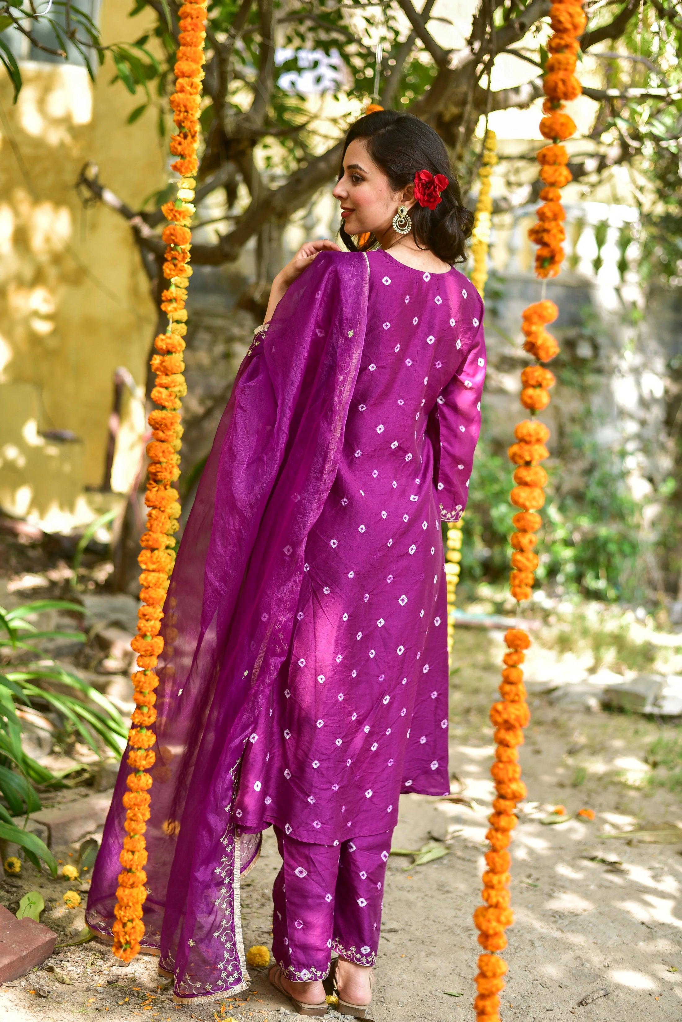 Violet Bandhej Kurta Set - gallery view 18