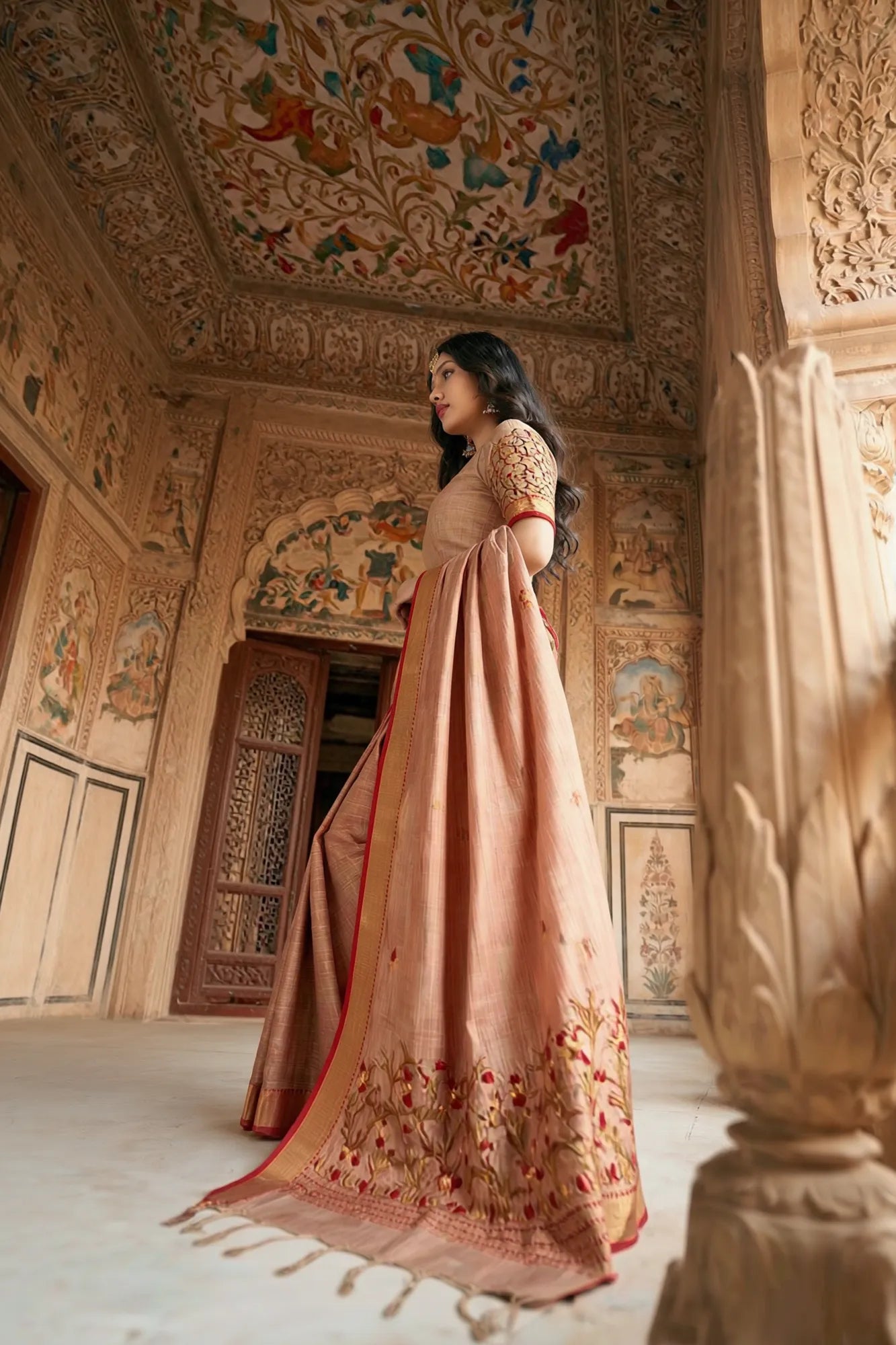 Premium Crush Tissue Saree Gold Border and Luxurious Drape Saroj Jain