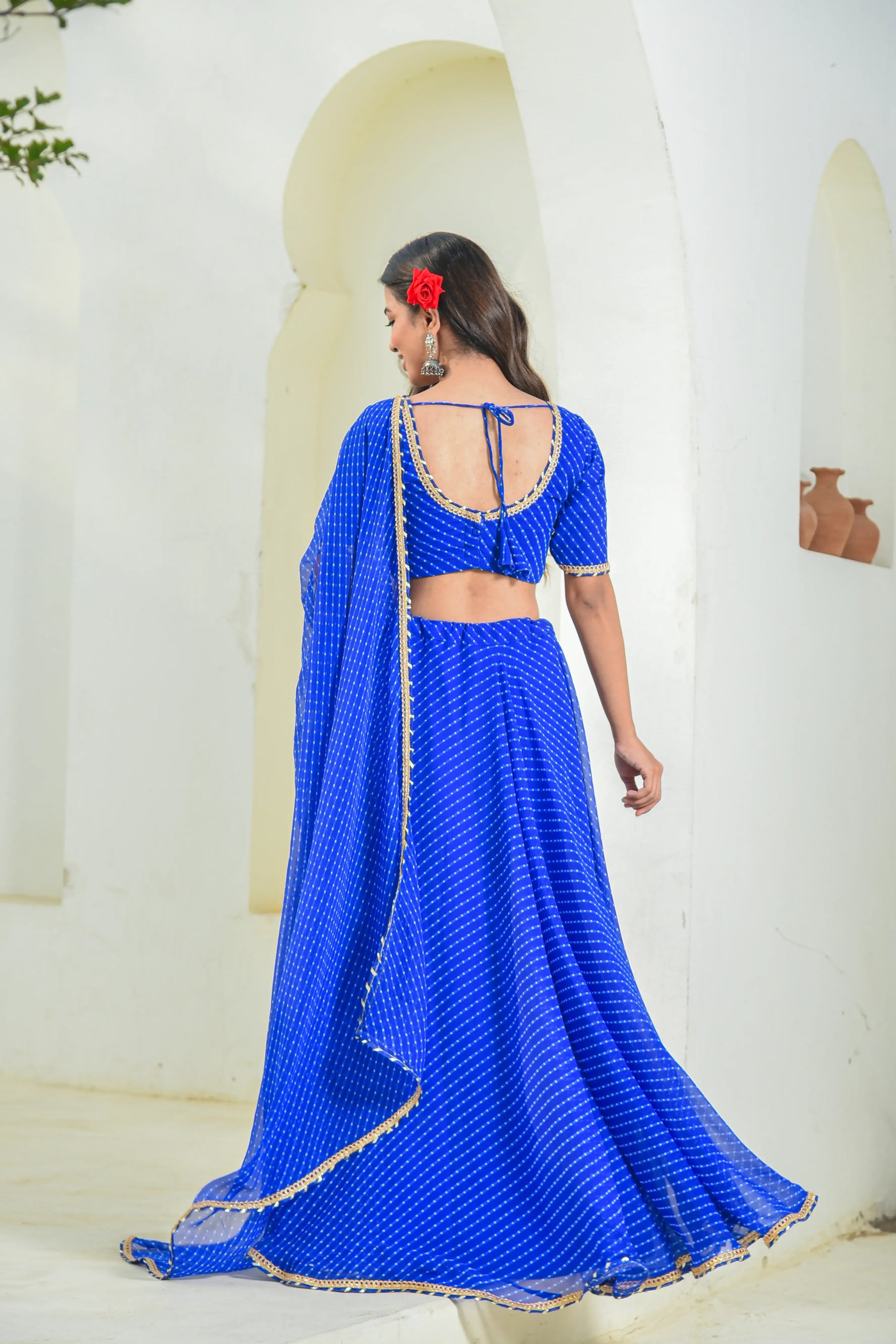 Blue Mothada Umbrella Lehenga Set | Saroj Jain Blue Mothada Umbrella Lehenga Set | Saroj Jain