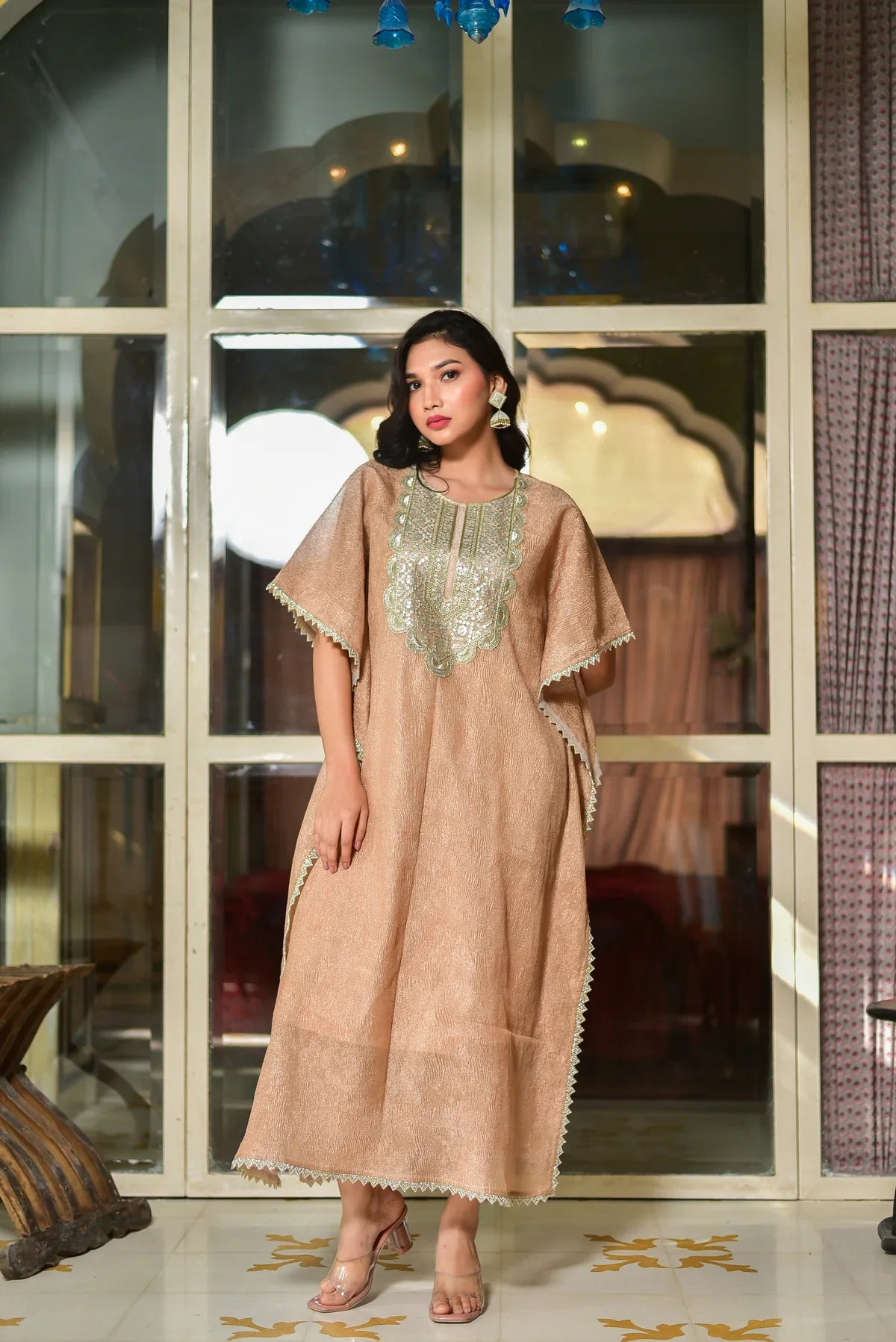 Blush Gold Luxe Embroidered Kaftan Dress - Kaftan Dress