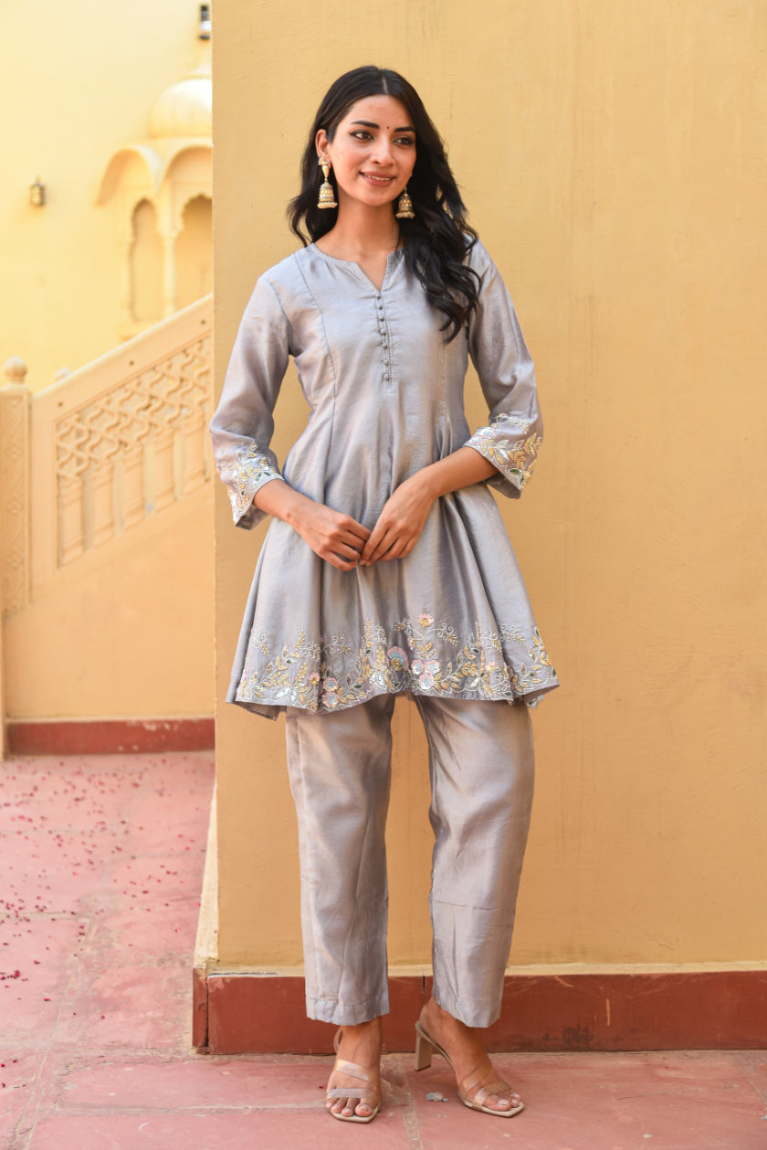 Grey Heavy Embroidery Co-Ord Set - Co-Ord Set